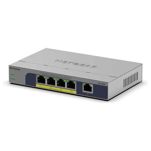 NETGEAR GS105P - Commutateur - non géré - 1 x 10/100/1000 + 4 x 10/100/1000 (PoE+) - de bureau, fixation murale - PoE+ (63 W)