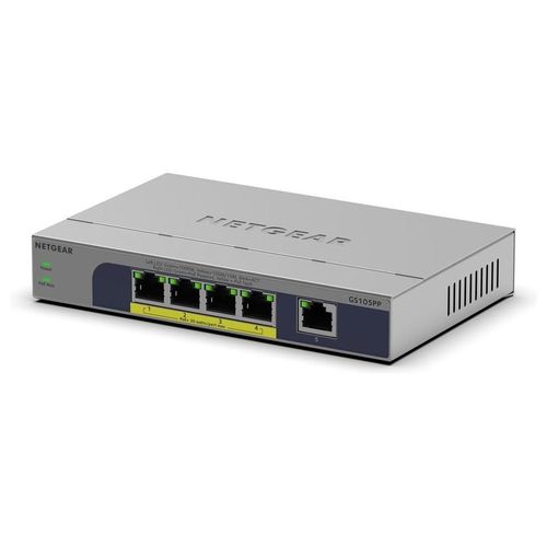NETGEAR GS105PP - Commutateur - non géré - 1 x 10/100/1000 + 4 x 10/100/1000 (PoE+) - de bureau, fixation murale - PoE+ (83 W)