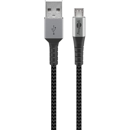 KAL-Câble micro USB \u2013 Câble textile extra robuste de qualité supérieure avec connecteurs métalliques \u2013 0,5 m \u2013 Gris spatial 49273