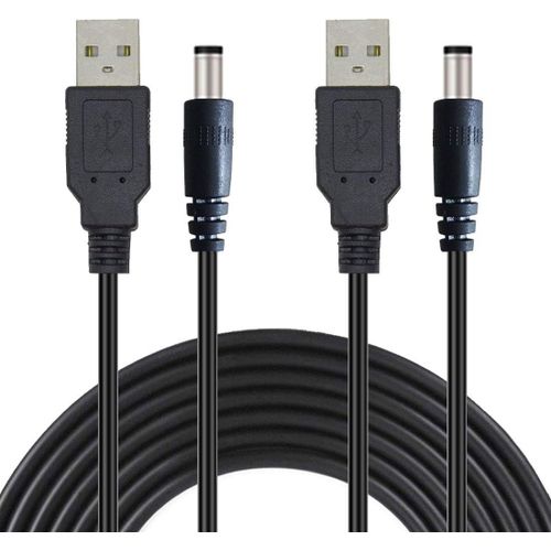 KAL-2pcs 1.5m USB A Mâle vers DC Câble 2.1 mm x 5.5 mm 5V Barrel Jack Adaptateur d'alimentation pour Routeurs Répartiteur Haut Parleur Disque Dur Laptop - Noir