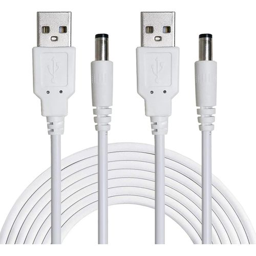 KAL-2pcs 1.5m USB A Mâle vers DC Câble 5.5mm x 2.1mm 5V Barrel Jack Adaptateur d'alimentation pour Routeurs Répartiteur Haut Parleur Disque Dur Laptop - Blanc