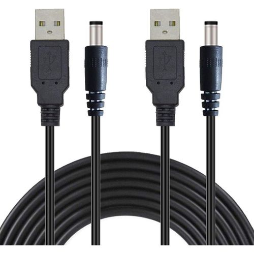 KAL-2pcs 1.5m USB A Mâle vers DC Câble 2.1 mm x 5.5 mm 5V Barrel Jack Adaptateur d'alimentation pour Routeurs Répartiteur Haut Parleur Disque Dur Laptop - Noir