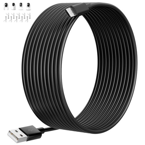 Kal-8m Câble De Charge Usb Vers Micro Usb Pour Xiaomi Camera 2k/Pro, Câbles D'extension D'alimentation De Caméra De Sécurité Pour Xiaomi Mi/Yi/Cloud Camera,Wyze/Nest/Arlo Q/Furbo Dog Cam,Noir