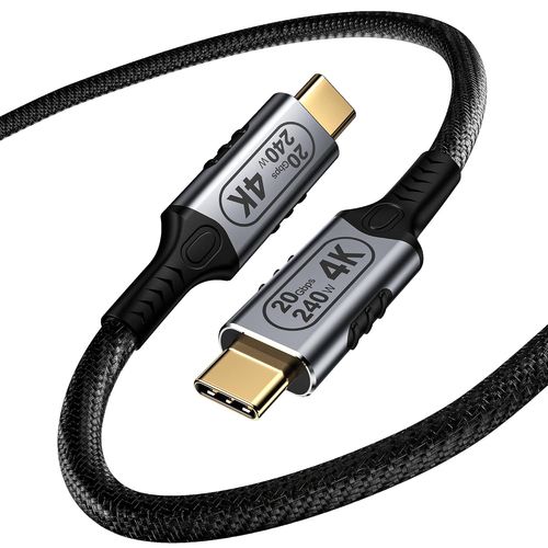 KAL-Câble USB C vers USB C 2m 240W Nylon Tressé,Câble USB 3.2 avec cable thunderbolt 3, transfert de données 20 Gbps, câble usb c charge rapide 240W 48V/5A,Câble vidéo 8K @ 60Hz