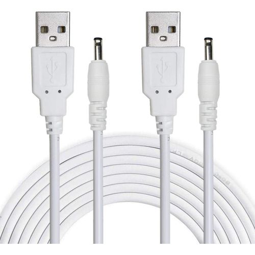 KAL-2pcs 1.5m USB vers DC 5 Volt 3.5mm x 1.35mm Barrel Jack Power Câble - Blanc
