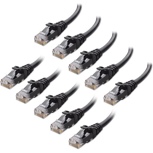 KAL-Pack de 10, 10 Gbit/s Câble Ethernet Court Cat6 snagless 0,9m (Câble RJ45, Câble Internet Cat 6) en Noir, 0,9 mètres