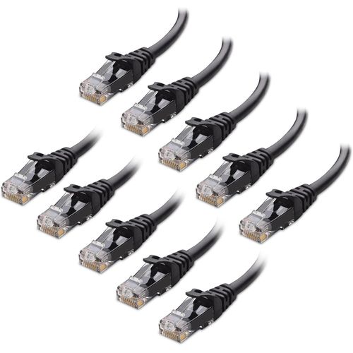 KAL-Pack de 10, 10 Gbit/s Câble Ethernet Court Cat6 snagless 30cm (Câble RJ45, Câble Internet Cat 6) en Noir, 0,3 mètres
