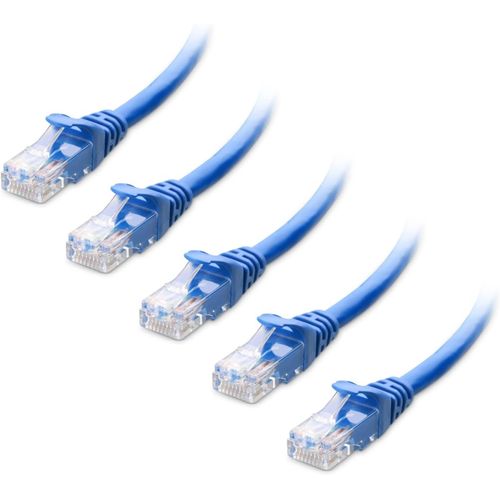KAL-Pack de 5, 10 Gbit/s Câble Ethernet Court Cat6 snagless 30cm (Câble RJ45, Câble Internet Cat 6) en Bleu, 0,3 mètres