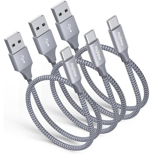 KAL-Câble USB C Court [0.5M Lot de 3], 50cm Câble USB Type C Charge Rapide 3A Chargeur Nylon pour Samsung Galaxy S25 S24 S23 S22 S21 S20 S10 A13 A12 A14 A52 A53 A53s S9 S8 Redmi 9A Note 11 Pro