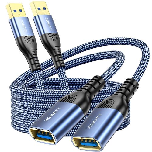 KAL-Lot de 2 câbles d'extension USB 3.0 type A mâle vers femelle 5 Gbit/s - Compatible avec imprimante, scanner, clavier, Oculus Rift, PS VR, HTC Vive, lecteur de cartes, appareil photo, bleu