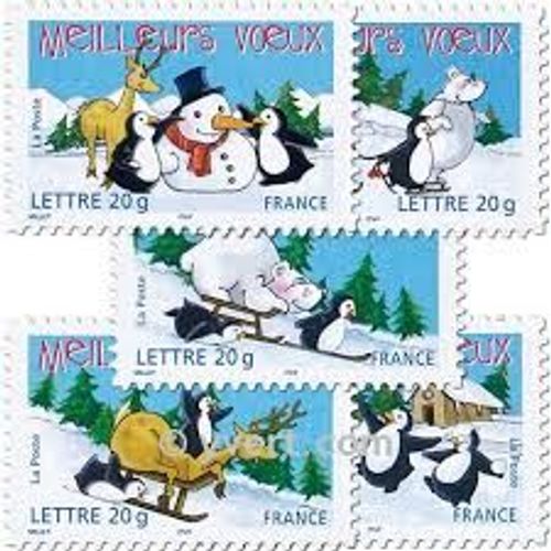 "Meilleurs Voeux" Ours Blanc Et Manchots Série Complète Année 2005 Autoadhésifs N° 3853 3854 3855 3856 3857 Ou 67 68 69 70 71 Yvert Et Tellier