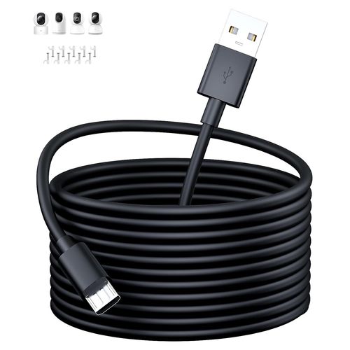 Kal-5m Câble De Charge Usb Vers Micro Usb Pour Xiaomi Camera 2k/Pro, Câbles D'extension D'alimentation De Caméra De Sécurité Pour Xiaomi Mi/Yi/Cloud Camera,Pour Wyze/Nest/Arlo Q/Furbo Dog Cam,Noir