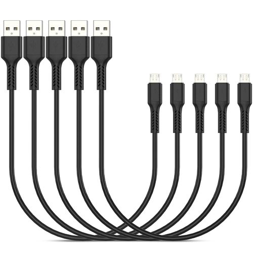 Kal-Câble Micro Usb Court 0.3m, Lot De 5 Sync Et Charge 30cm Chargeur Rapide Android Câble Compatible Avec Samsung Galaxy S7 S6 S5, Nexus, Lg, Ps4, Htc, Motorola, Sony, Nexus, Nokia (Noir)
