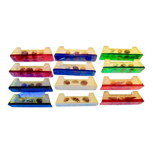 12 Anciens Porte Couteaux En Rsine Inclusion Coquillages Vintage 6070 Multicolore