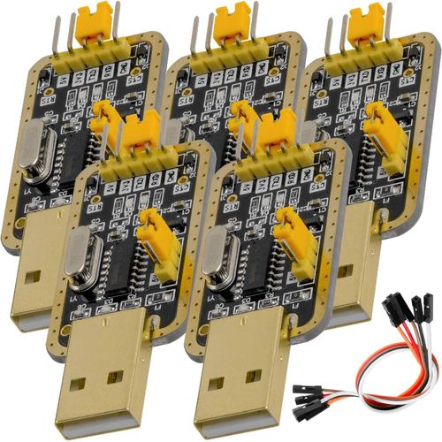 KAL-5X Adaptateur USB UART-TTL 3.3V 5V CH340G Module de Conversion d'interface et 20cm Jumper Cable, Compatible avec Arduino incluant Un E-Book!