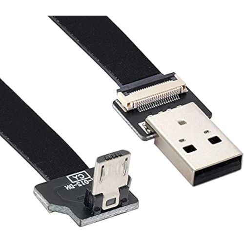 KAL-Down Angled USB 2.0 Type-A Male to Micro USB 5Pin Male Data Flat Slim FPC Cable for FPV & Disk & Phone 20cm