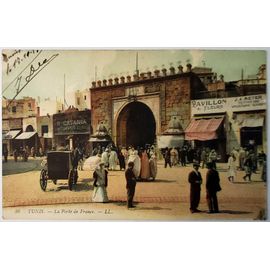 Carte Postale Ancienne, Tunisie, Tunis, Le Porte De France Animée