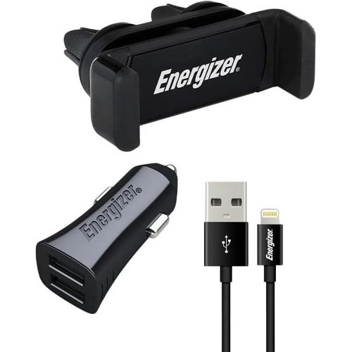 Kal-Mobiles And Accessories Ckitb2cli3 - Kit Voiture - Support Clip - 3.4 A - 2 Usb - Câble Lightning Inclus/Compatible Mfi - Prise Allume Cigare - Charge Et Synchronisation Rapide - Noir