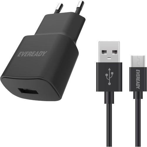 Kal-Eveready - Chargeur Secteur Pour Smartphone Et Tablette - 12w - 1 Port Usb-A - Prise Eu. Cable Micro-Usb Inclus
