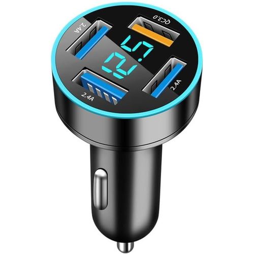 Kal-Qc 3.0 Chargeur De Voiture Avec Prise Allume-Cigare Usb 4 Ports Usb Qc3.0 + Adaptateur Voiture 2.4a Compatible Avec Ios, Android, Huawei, Xiaomi, Eb0407