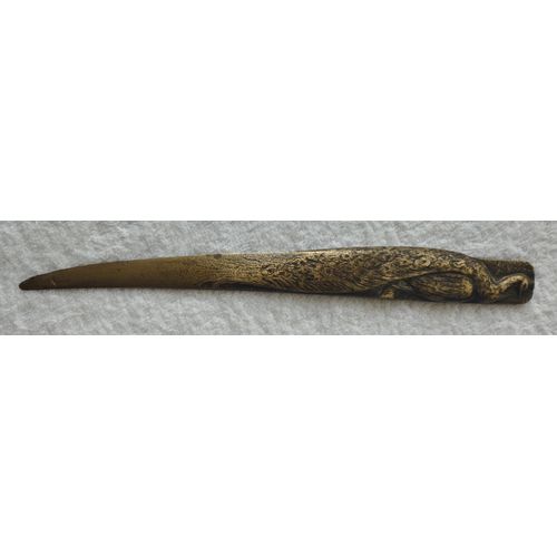 Coupe Papier En Bronze Art Déco Motif Paon - Signé M. Baise