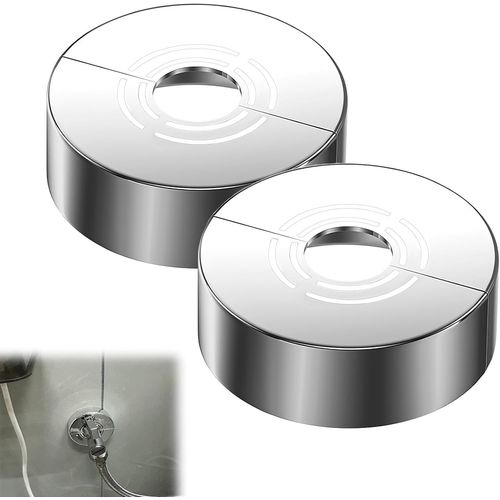KALANKA-Lot de 2 Rosace Mitigeur Douche 3 Tailles en 1, Rosace Robinet Divisée pour Ø 21 mm/26 mm/33 mm, Cache Tuyau pour Radiateur, Robinet de Douche, Installation Facile, Chrome (60 x 20 mm)