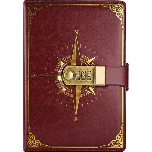 Carnet De Voyage, Carnet De Note Avec Serrure, Journal Intime Avec Code(Modèle De Boussole), Carnet Secret Fille Pour Bureau Scolaires Étudiant Papeterie Cadeau D'anniversaire, 22x15cm.[G174]