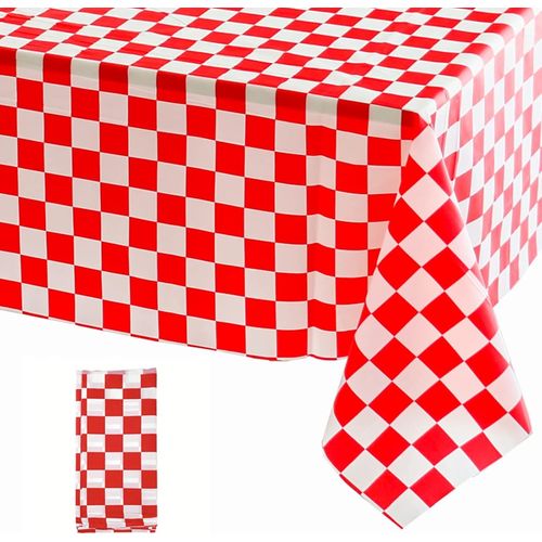 137 X 274 Cm Nappe Jetable Rouge Et Blanc À Carreaux Pour Fête, Nappe Rectangulaire En Plastique Pour Pique-Nique, Fête Prénatale, Mariage, Fête D'anniversaire, Décoration De Saint-Valentin.[G756]