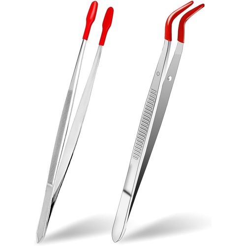 Lot De 2 Pinces De Bricolage Avec Pointes En Caoutchouc, Pinces Autocollantes En Métal Avec Revêtement En Pvc Souple, Pince Coudée Pour La Fabrication De Bijoux De Laboratoire, Travaux Manuels,.[G719]