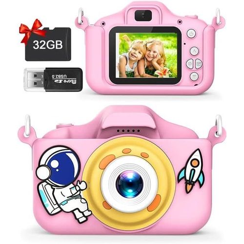 Appareil Photo Enfants, Mini Caméra Enfant 2.0 Pouces Appareil Photo pour Enfants Numérique, HD 1080P Caméra Vidéo Selfie avec 32GB SD Carte (Rose).[G527]