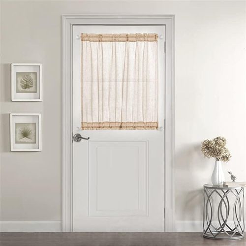 Rideau Brise-Bise Aspect Lin - Long Et Moderne - Couleur Unie - Semi-Transparent - Pour Porte Et Fenêtre - Rideau De Cuisine - 132 X 101 Cm - Sable.[G422]
