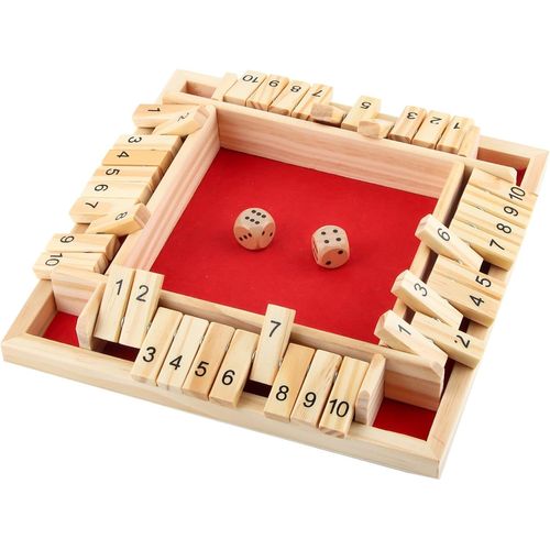 Shut The Box Jeu De Dés En Bois, Classic Jeu De Société, Jeux En Bois Avec 2 Dés, Shut The Box 4 Joueurs, Jeu Echecs Bois, Jeu De Table Pour Enfants Et Adultes (Fond Rouge)