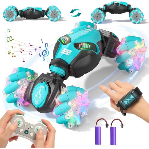 Voiture Télécommandée Tout Terrain, 4WD Voiture Télécommandée avec la Main, 2,4Ghz 360° Rotation RC Stunt Car Musique Lumière et Spray, Cadeaux pour Garçons Filles Enfants 6 8 10 12 Ans.[E804]