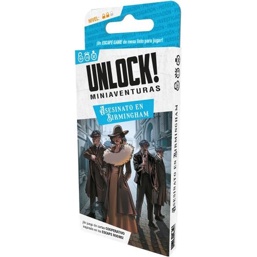 Unlock ! Mini Aventures Assassinat À Birmingham | Jeu De Cartes Escape Room | A Partir De 10 Ans | De 1 À 6 Joueurs | 30-45 Minutes Par Partie | Espagnol