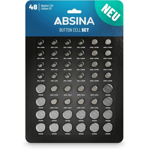 Pack de 48 Assortiment Pile Bouton Alcalines & Lithium - 4X AG1 LR621, 4X AG3 LR41, 8X AG4 LR66, 8X AG10 LR1130, 8X AG13 LR44, 4X CR2016, 4X CR2025, 8X CR2032-1,5V & 3V Pile Bouton étanches