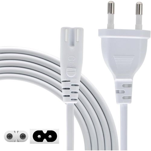 Câble Tv 3m Fiche Européenne - Iec C7 Câble D'alimentation Certifié 2 Pôles - Compatible Ps5 Ps4 Slim Euro Cordon Alimentation Xbox Séries X Imprimante Lg Tv - 3-Mètre Blanc