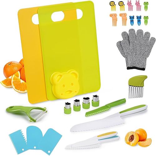 Ensemble de Couteaux pour Enfants - 28 Pièces Couteau Montessori Enfants Jouetavec planches à découper, Ensemble de Couteaux de Cuisine pour filles et garçons couper et cuire