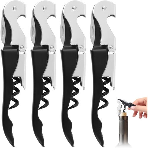 Lot de 4 Limonadier Professionnel, Tire Bouchon, 3 en 1 Tire Bouchon Sommelier, Couteaux de Sommelier en Acier Inoxydable avec Décapsuleur et Coupe-Capsule, Qualité Hôtel et Restaurant