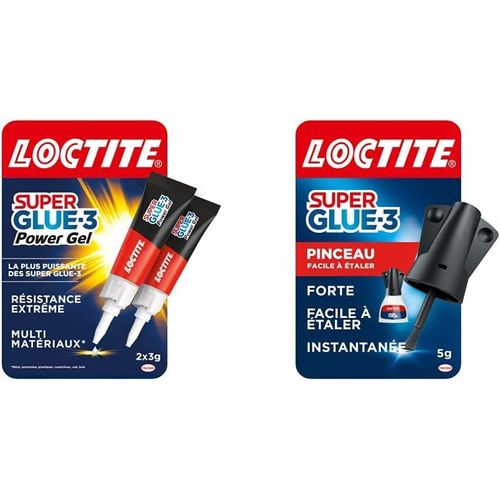 Super Glue-3 Power Gel, colle forte enrichie en caoutchouc, à séchage immédiat, lot de 2 tubes 3 g & Super Glue-3 Pinceau, colle liquide à séchage instantané, flacon de colle 5 g