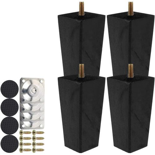 Lot De 4 Pieds De Canapé En Bois - Forme Carrée - Pour Meuble De Remplacement - Couleur : Bois - 10 Cm - Noir