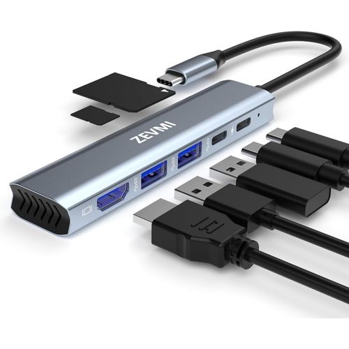 Adaptateur multiport USB C 3.0 : hub USB 7 ports - Station d'accueil USB C, répartiteur USB avec 2 ports USB, HDMI 4K, lecteur de carte SD et TF, 100 W PD, USB type C pour MacBook Air/Pro, Galaxy,