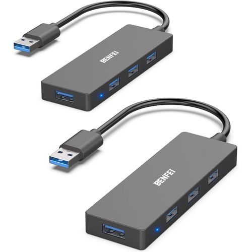 Hub USB 3.0 à 4 Ports, Pack de 2 concentrateurs USB 3.0 Ultra-Fins compatibles pour MacBook, Mac Pro, Mac Mini, iMac, Surface Pro, XPS, PC, Lecteur Flash, Disque Dur Mobile