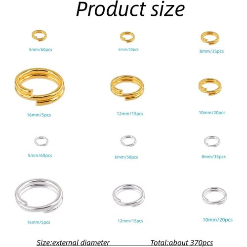 Bmtterqgwo - 6 Tailles Anneaux Sautoir Or Et Argent Double Boucle Ronds Pour Bijoux Et Porte-Clefs Diy