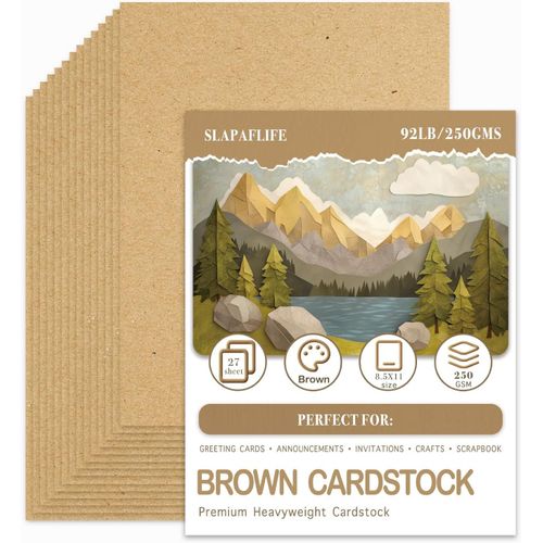 Bmtterqgwo - 27 Feuilles Papier Cartonne Marron 8.5x11, 250gsm Pour Invitations, Scrapbooking, Art, Bricolage Et Dessin