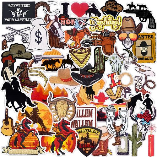 Bmtterqgwo - 45 Patches Brodes Western A Repasser Pour Chapeaux Cowboys Vestes Sacs Motifs Western Marron