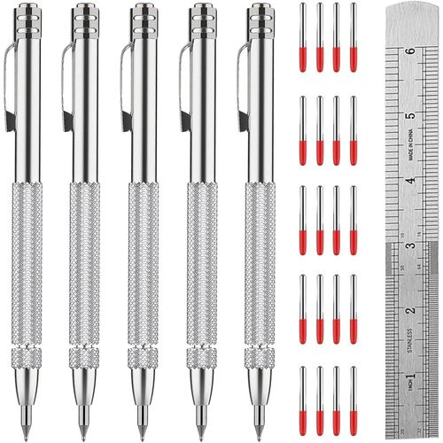 BMTTERQGWO - Kit graveur carbure tungstene 5 stylos 20 pointes regle 15cm aimante pour acier verre ceramique soudure