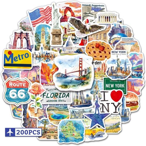 Bmtterqgwo - 200 Stickers Voyage Usa Motifs Etats Parcs Nationaux Pour Scrapbooking Laptop Valise Decoration Bouteille Journal