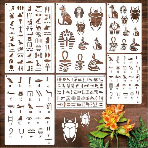 BMTTERQGWO - Pochoirs Hieroglyphes Egyptiens, Alphabet Ancien Egyptien pour Pyrogravure Journal Scrapbook DIY Artisanat (Egypt6)