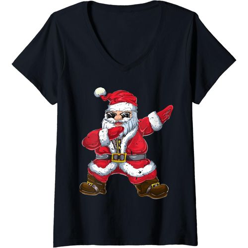 Ershi-Femme Noël Cadeau Dabbing Santa Claus Danser Père Noël T-Shirt Avec Col En V[7088]