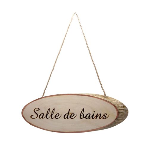 Plaque de porte salle de bain en rondin de bois